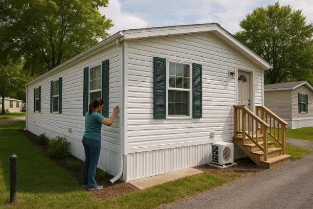 Tenant maintaining mobile home exterior