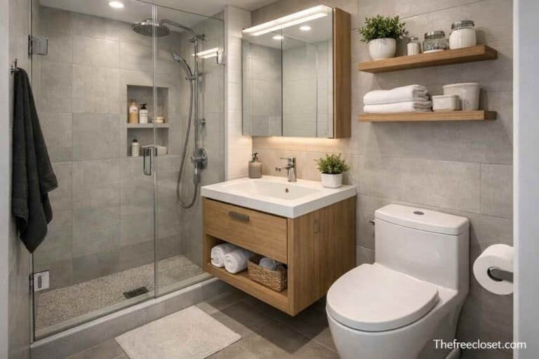 Limited Space Small Bathroom Designs with Shower Limited space small bathroom with glass shower and floating vanity
