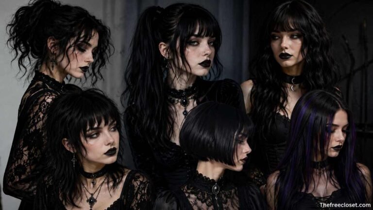 Goth hairstyles with dark, elegant hair ideas for different lengths and textures.