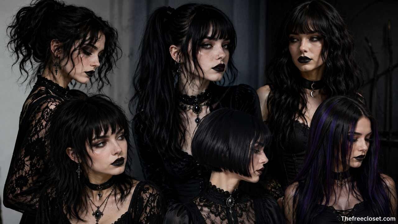 Goth hairstyles with dark, elegant hair ideas for different lengths and textures.
