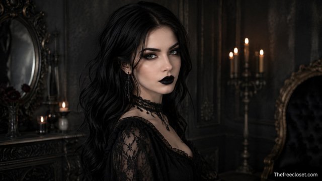 Gothic woman with classic black hair color and dark makeup