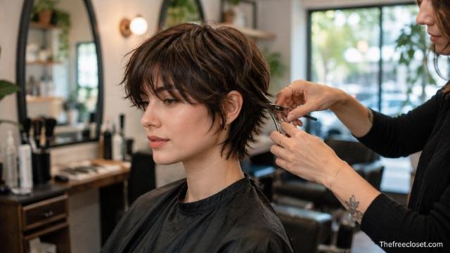 Woman maintaining a bixie haircut with a regular salon trim