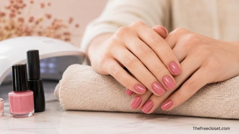 Glossy pink Shellac nails manicure