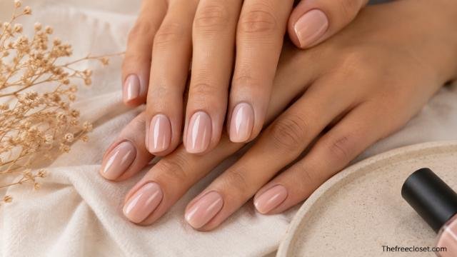Glossy Shellac nails with a natural pink manicure