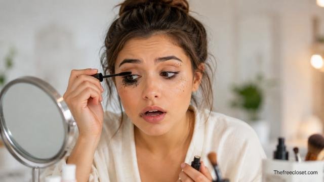 Woman fixing mascara applied too soon
