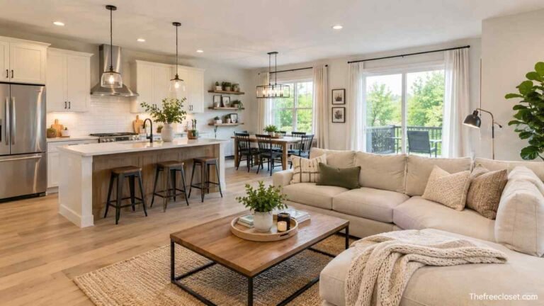 Small house open concept kitchen and living room with a modern, spacious layout