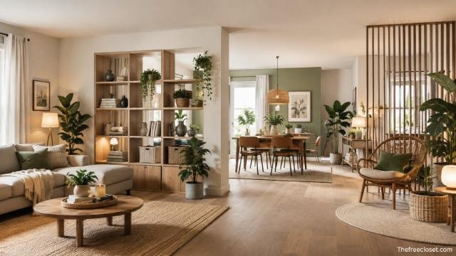 Open-plan living room with separate zones created without walls