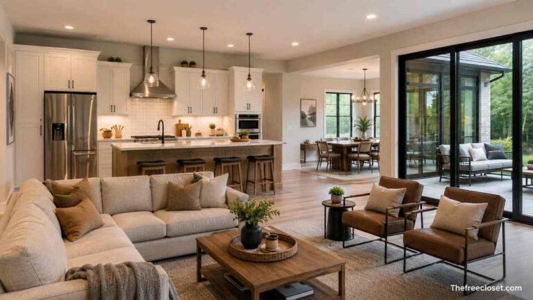 Modern open concept kitchen living room with spacious layout and stylish interior design.