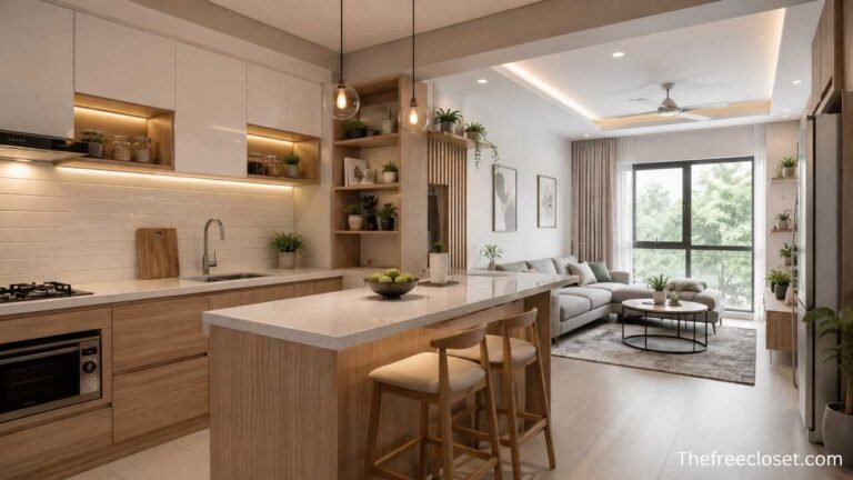 Open kitchen design for small house with modern space-saving layout