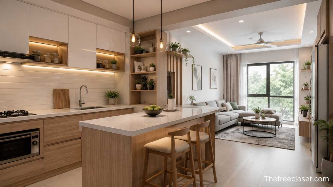 Open kitchen design for small house with modern space-saving layout