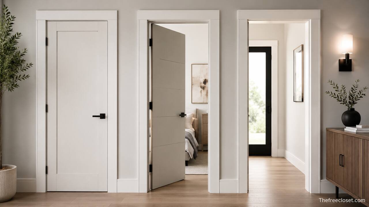 Modern white interior door trim with contemporary casing in a minimalist home.