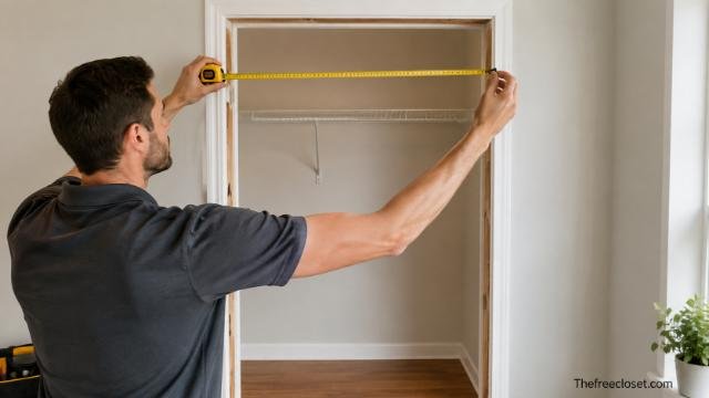 Person measuring a door opening before installation.
