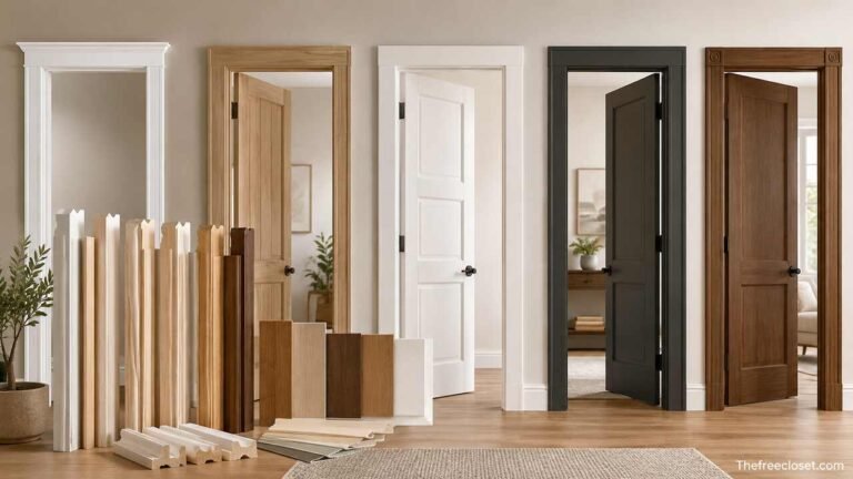 Interior door casing styles in different profiles, materials, and finishes