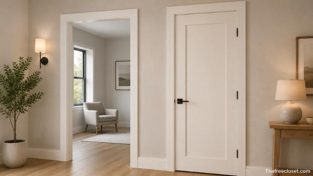 Modern interior with simple flat door casing around a white door.