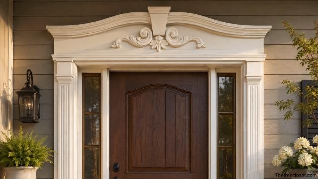 Decorative door header above an elegant front entrance