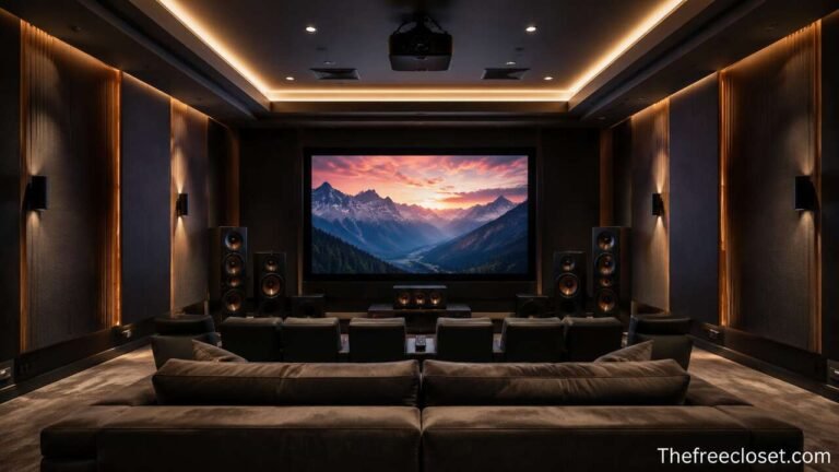 Modern home theater setup with surround sound and screen