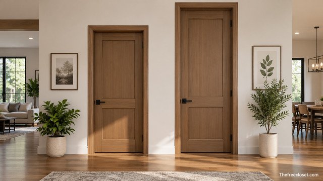 7-foot and 8-foot wooden door frames shown side by side in a modern home interior.